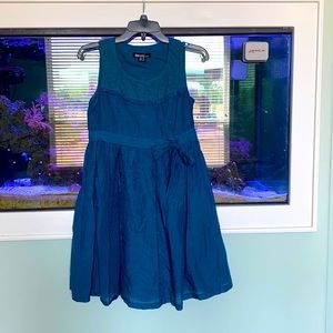 Dark teal, lace top dress.